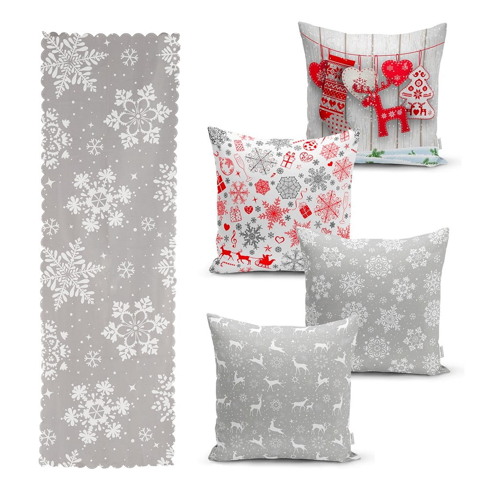 Snowflakes 4 db karácsonyi párnahuzat és asztali futó szett - Minimalist Cushion Covers